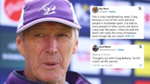 Craig Bellamy sveikatos atnaujinimas: „Melbourne Storm“ treneriui Craigui Bellamy diagnozuotas neurodegeneracinis sutrikimas, sakoma klubo pranešime, reakcijoje ir pagarboje